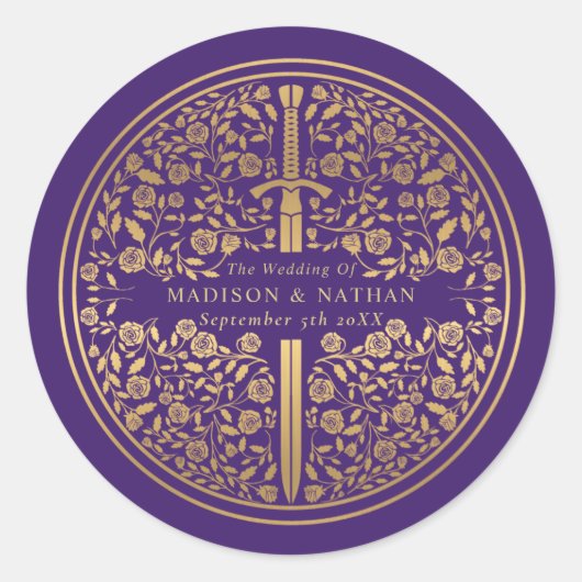 Sticker Rond Mariage d'épée médiévale violette (Devant)