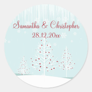 Sticker Rond Mariage des arbres d'hiver et des flocons de neige