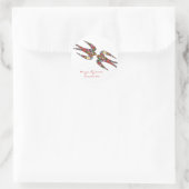 Sticker Rond Mariage des hirondelles baisantes et fleurs coloré (Sac)