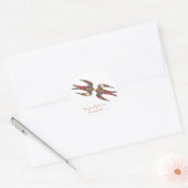 Sticker Rond Mariage des hirondelles baisantes et fleurs coloré (Enveloppe)