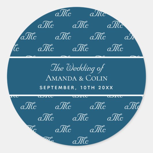 Sticker Rond Mariage des initiales du couple monogramme bleu bl (Devant)