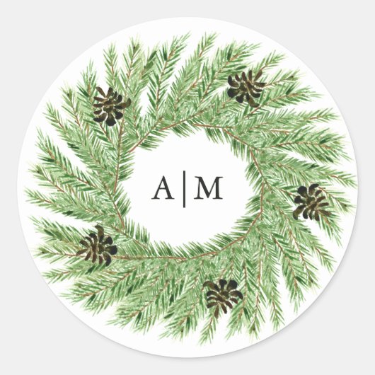 Sticker Rond Mariage des pins d'hiver | Monogramme (Devant)