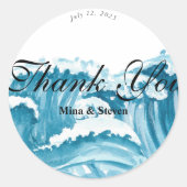 Sticker Rond mariage des vagues océaniques merci (Devant)