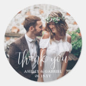Sticker Rond Mariage design moderne et photo Merci (Devant)