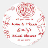 Sticker Rond Mariage dessin à la main : amour et pizza (Devant)