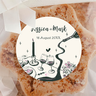 Sticker Rond Mariage Dessiné à la Main Fantaisiste