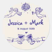 Sticker Rond Mariage Dessiné à la Main Funky Disco (Devant)