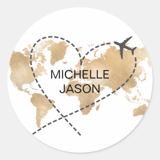 Sticker Rond Mariage Destination Passport World Map Merci (Devant)
