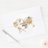 Sticker Rond Mariage Destination Passport World Map Merci (Enveloppe)