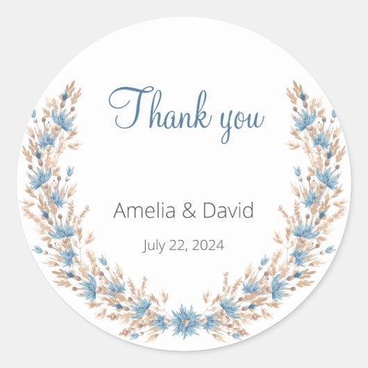 Sticker Rond Mariage d'été Blue Fleur sauvage Grass Wreath (Devant)