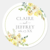Sticker Rond Mariage d'été Delicic Jaune Floral Sage Vert (Devant)