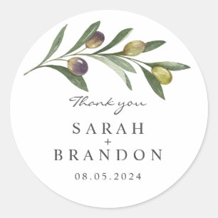 Sticker Rond Mariage d'été en feuille d'olive aquarelle