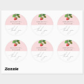 Sticker Rond Mariage d'été fraise Merci personnalisé (Feuille)