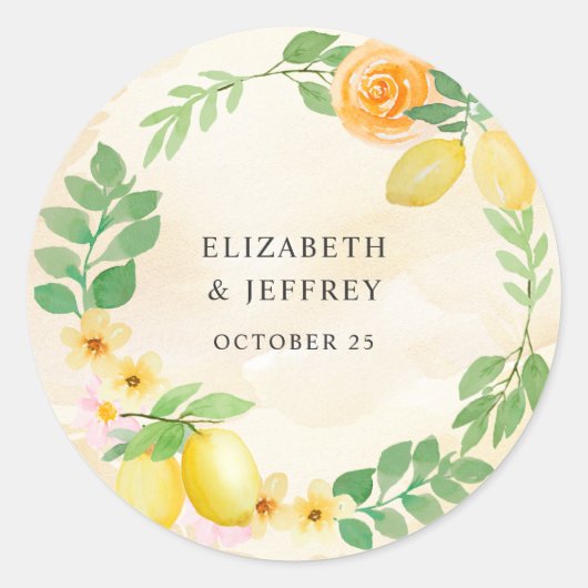 Sticker Rond Mariage d'été Rustique Citrus Boho (Devant)