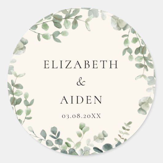 Sticker Rond Mariage d'eucalyptus (Devant)