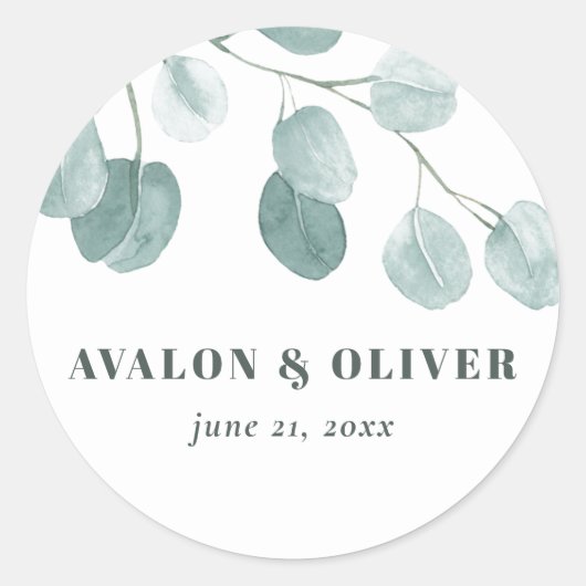 Sticker Rond Mariage d'eucalyptus en argent (Devant)