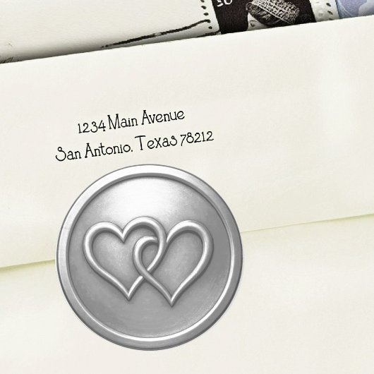 Sticker Rond Mariage Deux Cœurs Entrelacés Argent