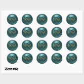 Sticker Rond Mariage Deux Cœurs Entrelacés Bleu Turquoise (Feuille)