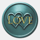 Sticker Rond Mariage Deux Cœurs Entrelacés Bleu Turquoise (Devant)