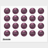 Sticker Rond Mariage Deux Cœurs Entrelacés Prune (Feuille)