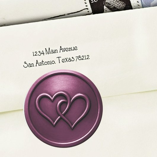 Sticker Rond Mariage Deux Cœurs Entrelacés Prune