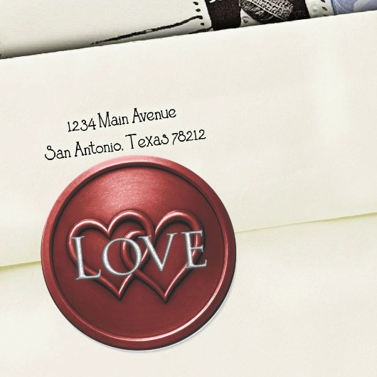 Sticker Rond Mariage Deux Cœurs Entrelacés Rouge Profond