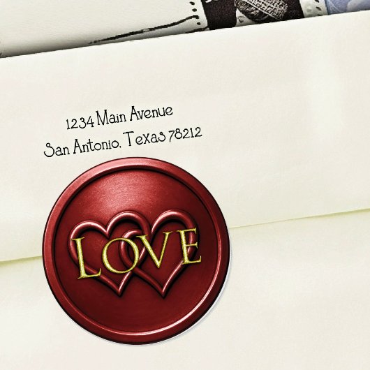 Sticker Rond Mariage Deux Cœurs Entrelacés Rouge Profond