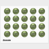 Sticker Rond Mariage Deux Cœurs Entrelacés Vert (Feuille)