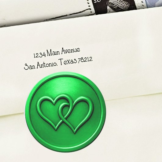 Sticker Rond Mariage Deux Cœurs Entrelacés Vert