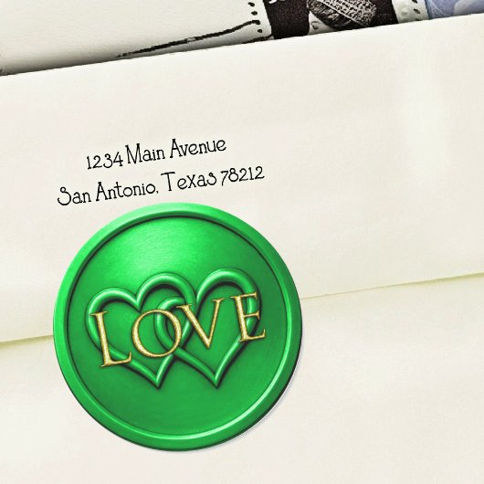 Sticker Rond Mariage Deux Cœurs Entrelacés Vert
