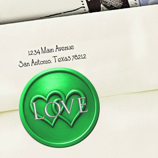 Sticker Rond Mariage Deux Cœurs Entrelacés Vert