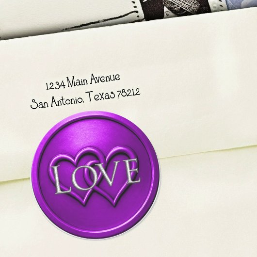 Sticker Rond Mariage Deux Cœurs Entrelacés Violet