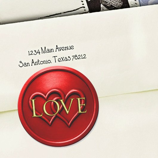 Sticker Rond Mariage Deux Cœurs Rouges Entrelacés