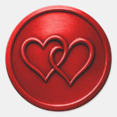 Sticker Rond Mariage Deux Cœurs Rouges Entrelacés (Devant)