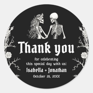 Sticker Rond Mariage d'Halloween gothique noir et blanc