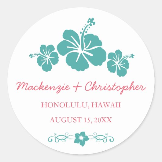 Sticker Rond Mariage d'Hibiscus hawaïen (Devant)