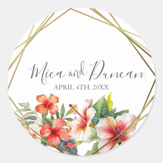 Sticker Rond Mariage d'Hibiscus tropical (Devant)