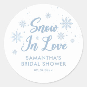 Sticker Rond Mariage d'hiver bleu et blanc sous la neige amoure