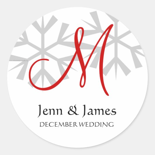 Sticker Rond Mariage d'hiver Faire-part rouge Monogramme Sceau (Devant)