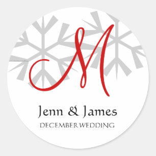 Sticker Rond Mariage d'hiver Faire-part rouge Monogramme Sceau