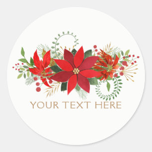 Sticker Rond Mariage d'Hiver Faveur de vacances Poinsettia Roug