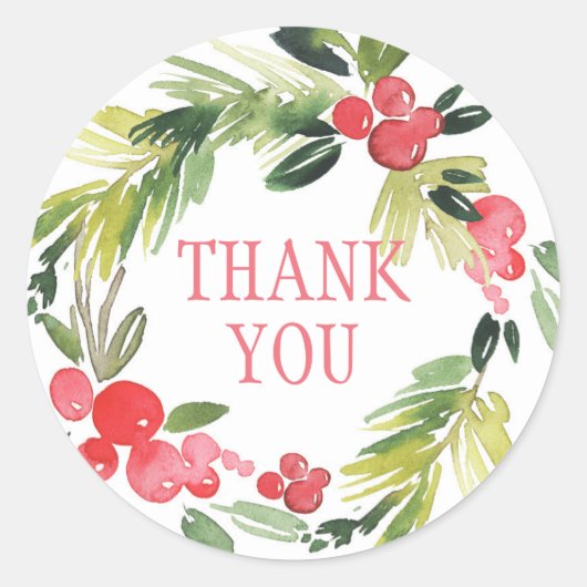 Sticker Rond Mariage d'hiver Fleur Wreath | MERCI (Devant)