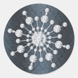 Sticker Rond Mariage d'hiver Flocon de neige bleu Damas Envelop