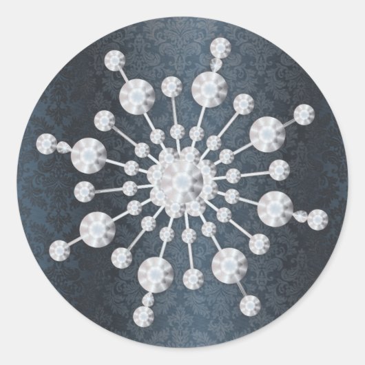 Sticker Rond Mariage d'hiver Flocon de neige bleu Damas Envelop (Devant)