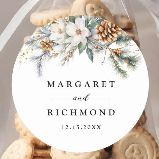 Sticker Rond Mariage d'hiver floral rustique