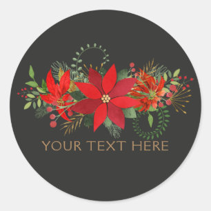 Sticker Rond Mariage d'hiver foncé Rouge Poinsettia Fête Faveur