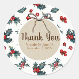Sticker Rond Mariage d'hiver Holly Berry Noël