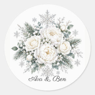 Sticker Rond Mariage d'hiver Noël aux Roses Blanches