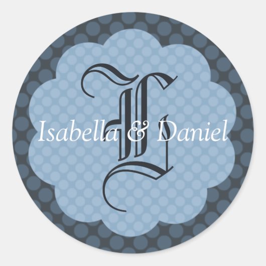 Sticker Rond Mariage d'hiver Polka Point Motif Monogramme perso (Devant)