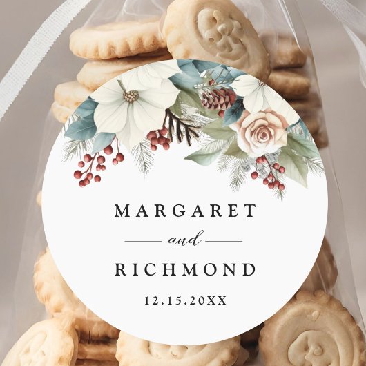 Sticker Rond Mariage d'hiver rustique bleu bleu-bleu floral